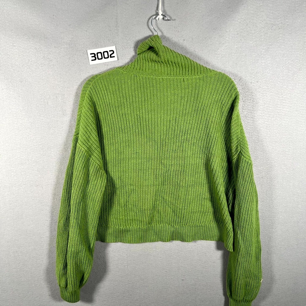 Forever 21 Sweater Womens L Green Quarter Zip Chunky Knit Cropped Balloon Sleeve - Picture 4 of 6
